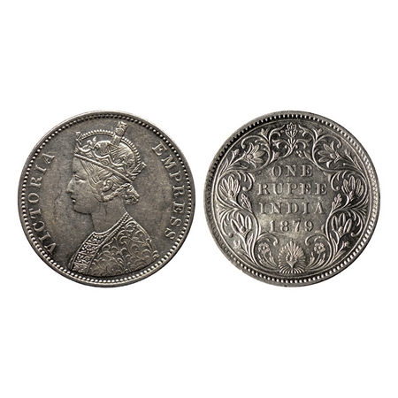 Victoria Empress, Silver Rupee, 1879, Bombay Mint, A3 / II, Bead, 'V' and crecent mark on 