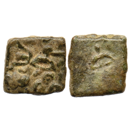 Sangam Age, Chera Kingdom, Copper Unit, 2.30gm, Obv: Bow with arrow, part of elephant, two
