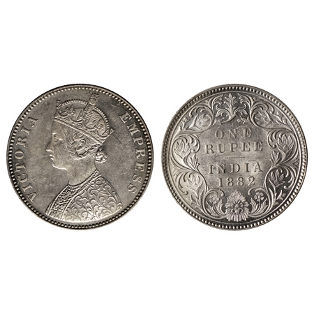 Victoria Empress, Silver Rupee, 1882, Bombay Mint, A3 / I, Bead, 'V' and crecent mark on s