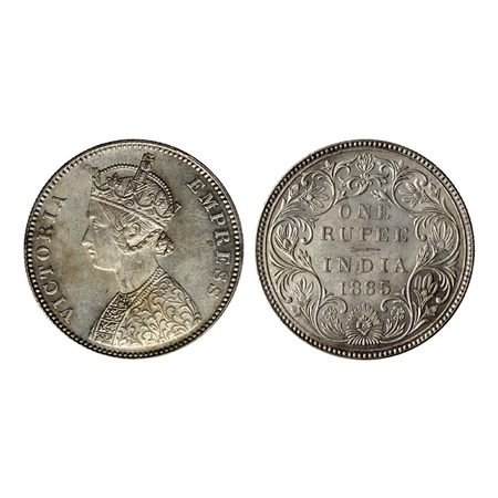 Victoria Empress, Silver Rupee, 1885, Bombay Mint, A3 / II(i), 'B' raised at top with top 