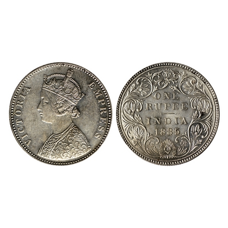Victoria Empress, Silver Rupee, 1885, Bombay Mint, A3 / II(i), 'B' raised at top with top 