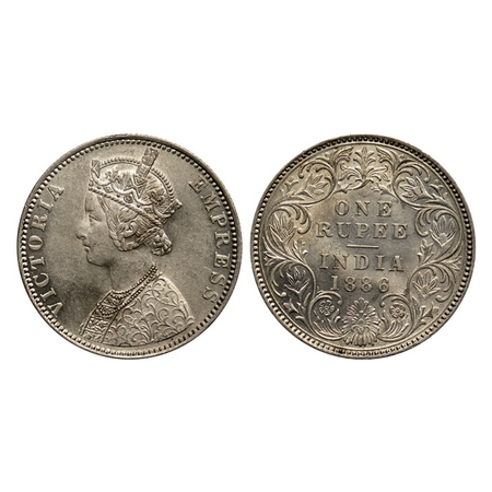 Victoria Empress, Silver Rupee, 1886, Bombay Mint, C2 / I, 'B' incuse on top. F.Prid. 171.