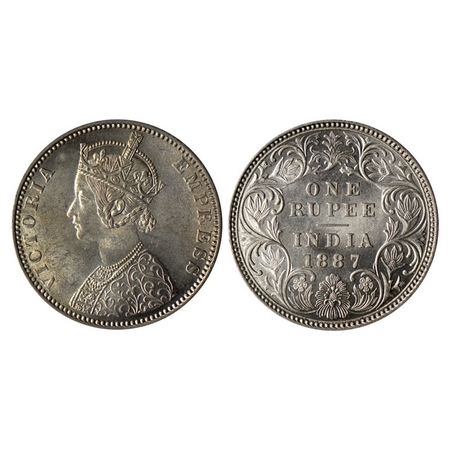 Victoria Empress, Silver Rupee, 1887, Bombay Mint, C2 / I, 'B' incuse on top. F.Prid. 173.