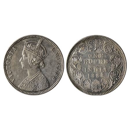 Victoria Empress, Silver Rupee, 1888, Bombay Mint, C2 / I, 'B' raised on top. F.Prid. 174.
