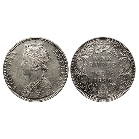 Victoria Empress, Silver Rupee, 1890, Bombay Mint, C2 / I, 'B' incuse on top. F.Prid. 178.