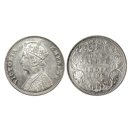 Victoria Empress, Silver Rupee, 1892, Calcutta Mint, C3 / I, 'C' incuse on bottom. F.Prid.