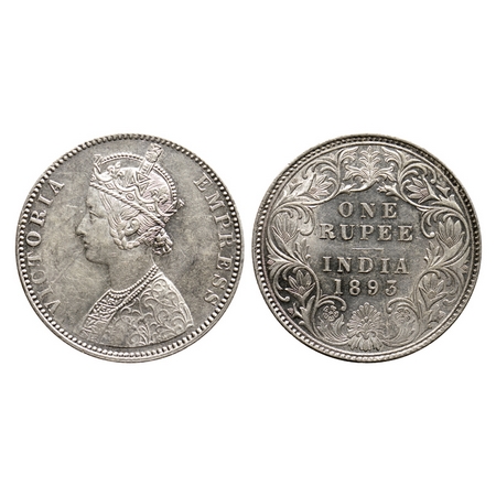 Victoria Empress, Silver Rupee, 1893, Bombay Mint, C2 / I, 'B' incuse on top. F.Prid. 182.