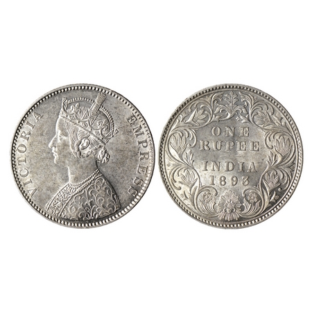 Victoria Empress, Silver Rupee, 1893, Bombay Mint, C2 / I, 'B' incuse on top. F.Prid. 182.