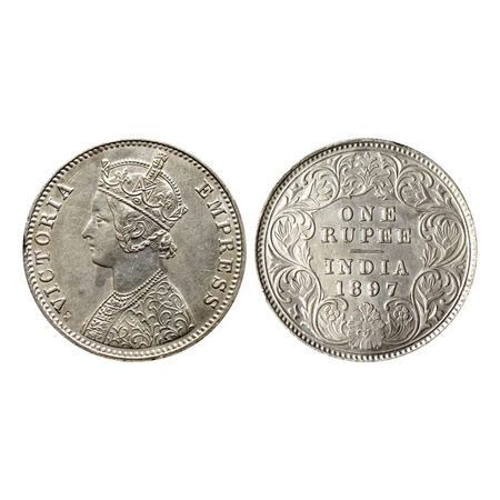 Victoria Empress, Silver Rupee, 1897, Calcutta Mint, C3 / I, C incuse at bottom. F.Prid. 1