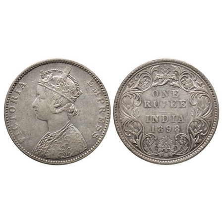 Victoria Empress, Silver Rupee, 1898, Bombay Mint, C2 / I, 'B' incuse on top. F.Prid. 184.