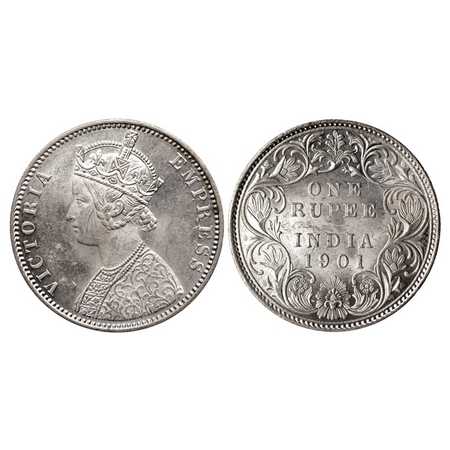 Victoria Empress, Silver Rupee, 1901, Bombay Mint, C2 / I, 'B' incuse on top. F.Prid. 188.
