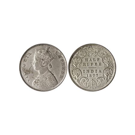 Victoria Empress, Silver ½ Rupee, 1877, Calcutta Mint, A / I, no mint mark. G R.611. Clean
