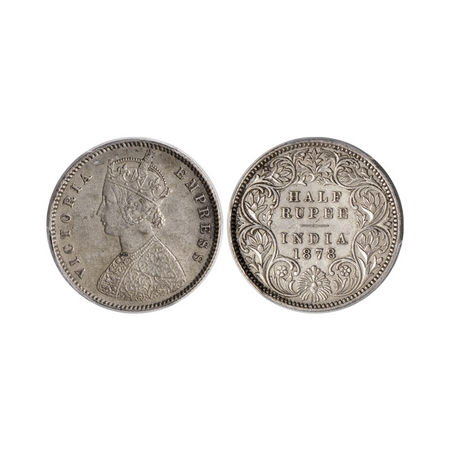 Victoria Empress, Silver ½ Rupee, 1878, Calcutta Mint, A / I, no mint mark. F.Prid. 262. P
