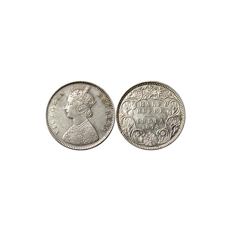 Victoria Empress, Silver, ½ Rupee, 1878, Calcutta Mint, A / I no mint mark. F.Prid. 262. A