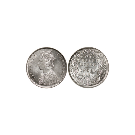 Victoria Empress, Silver ½ Rupee, 1887, Calcutta Mint. A / I, 'C' incuse on bottom. F.Prid