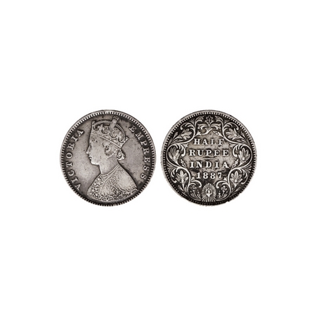Victoria Empress, Silver ½ Rupee, 1887, Bombay Mint, A / II, B raised at top. F.Prid. 296.