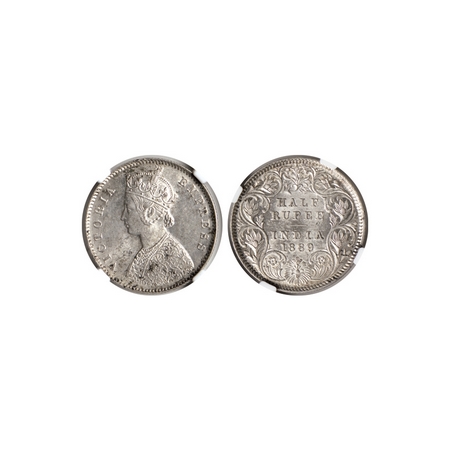 Victoria Empress, Silver ½ Rupee, 1889, Calcutta Mint, A / I, C incuse at bottom. F.Prid. 