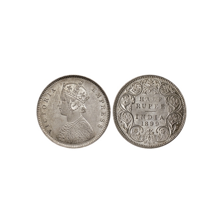 Victoria Empress, Silver ½ Rupee, 1899, Bombay Mint, A / I, B incuse inverted at top. F.Pr