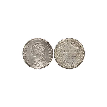 Victoria Queen, Silver ¼ Rupee, 1876, Calcutta Mint, C / II, no mint mark. F.Prid. 381. Ab