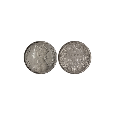 Victoria Empress, Silver ¼ Rupee, 1877, Calcutta Mint, B / I, no mint mark, but in the obv