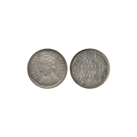 Victoria Empress, Silver ¼ Rupee, 1878, Calcutta Mint, C / II, no mint mark. F.Prid. 383. 