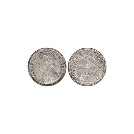 Victoria Empress, Silver ¼ Rupee, 1885, Bombay Mint, B / I, B raised at top. F.Prid. 418. 