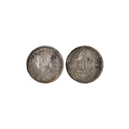 Victoria Empress, Silver ¼ Rupee, 1887, Bombay Mint, C / II, B raised at top. F.Prid. 420.