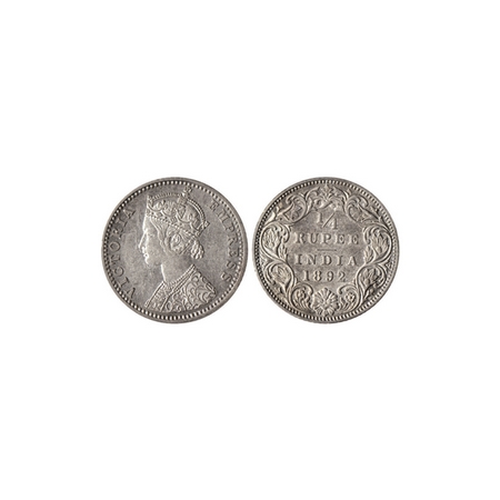 Victoria Empress, Silver ¼ Rupee, 1892, Bombay Mint, C / I, B incuse on top. F.Prid. 427. 