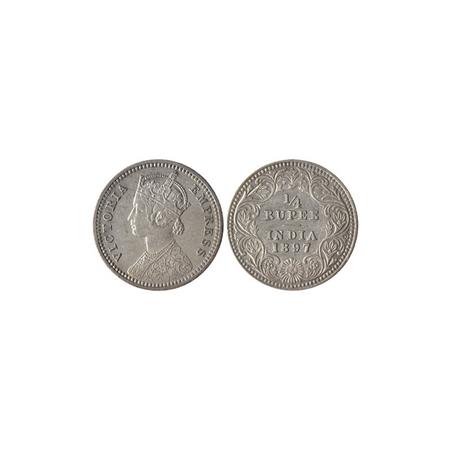 Victoria Empress, Silver ¼ Rupee, 1897, Calcutta Mint, C / II, C incuse. F.Prid. 401. Very