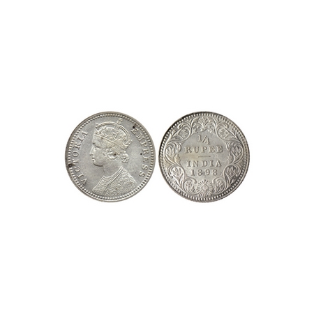 Victoria Empress, Silver ¼ Rupee, 1898, Calcutta Mint, C / II, C incuse. F.Prid. 402. Abou