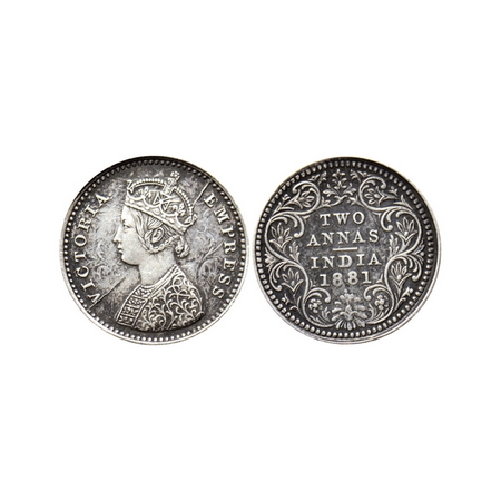 Victoria Empress, Silver 2 Annas, Deep die clash, 1881, Bombay Mint, A II, dot mint mark, 