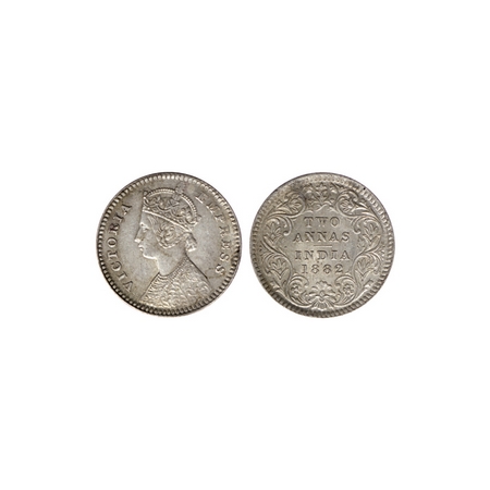 Victoria Empress, Silver 2 Annas, 1882, Calcutta Mint, B / II, C incuse at bottom. F.Prid.