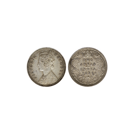 Victoria Empress, Silver 2 Annas, 1896, Calcutta Mint, B / II, C incuse at bottom. F.Prid.