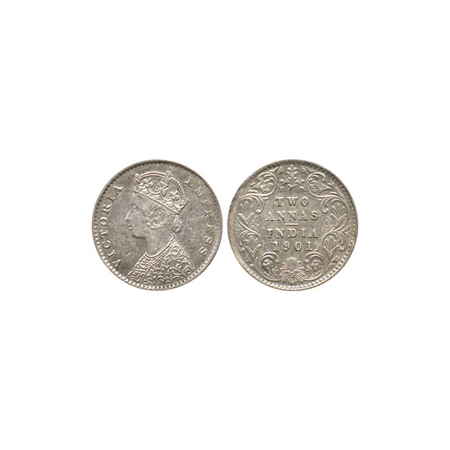 Victoria Empress, Silver 2 Annas, 1901, Calcutta Mint, B / II, C incuse at bottom. F.Prid.