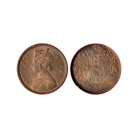Victoria Queen, Copper Quarter Anna, 1862, Bust A, Rev Type I, 'V' incused, 25.39 mm, Bomb