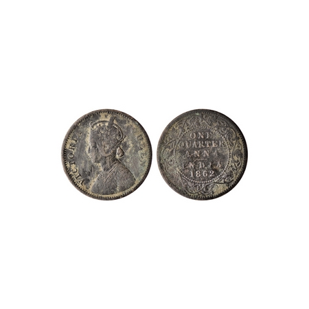 Victoria Queen, Copper Quarter Anna, 1862, Bombay Mint, Bust A / I, bead below date. F.Pri