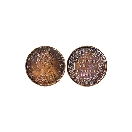 Victoria Empress, Copper Quarter Anna, 1894, Bust B, Rev Type II, Calcutta Mint. F.Prid. 6
