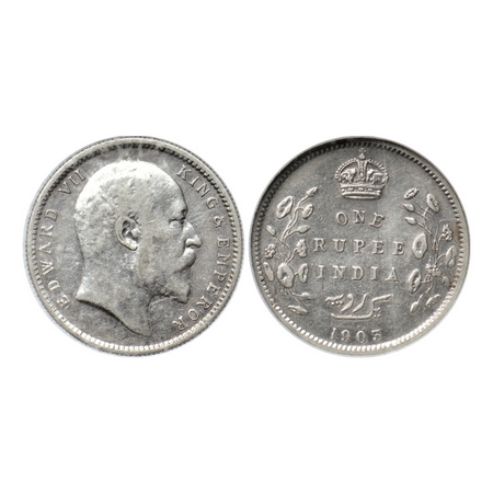 Edward VII, Silver, Rupee, 1903, Calcutta Mint, Error, 3 dots below Ya of Rupaya, incorrec