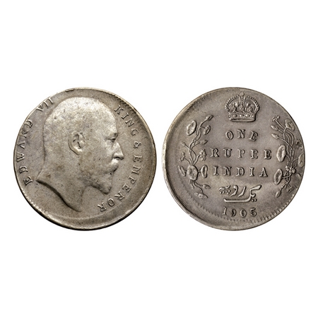 Edward VII, Silver Rupee, 1905, Bombay Mint, Plain edge, B incuse in crown with dot on ste
