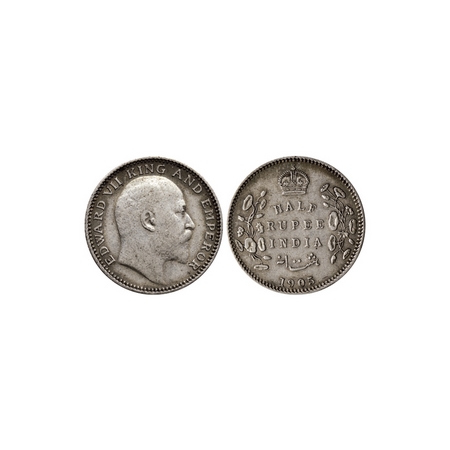 Edward VII, Silver ½ Rupee, 1905, Calcutta Mint. F.Prid. 309. Very Fine +, Scarce.