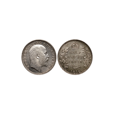 Edward VII, Silver, ½ Rupee, 1910, Calcutta Mint with slight toned lustre. F.Prid. 314. Ab