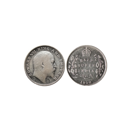 Edward VII, Silver ½ Rupee, 1910, Bombay, B incuse in crown. F.Prid 317. Fine+, Scarce.