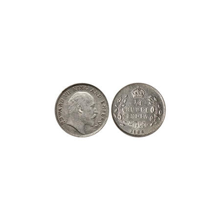 Edward VII, Silver ¼ Rupee, 1906, Calcutta Mint, no Mint mark. F.Prid. 435. About Extremel