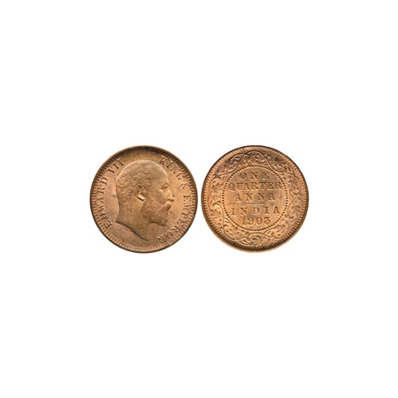 Edward VII, Copper Quarter Anna, 1903, Calcutta Mint. Ghost Impression on reverse, die cra