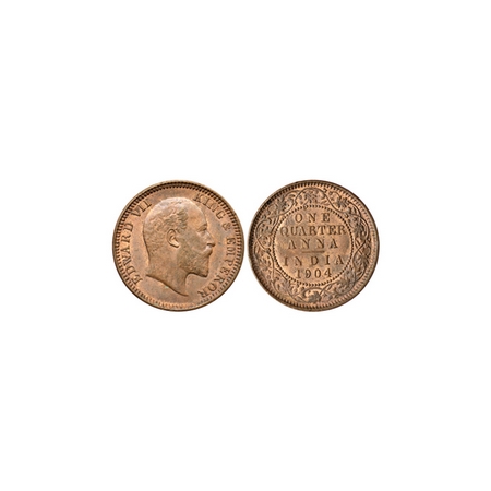 Edward VII, Copper Quarter Anna, 1904, Calcutta Mint. F.Prid. 647. About Uncirculated, Sca