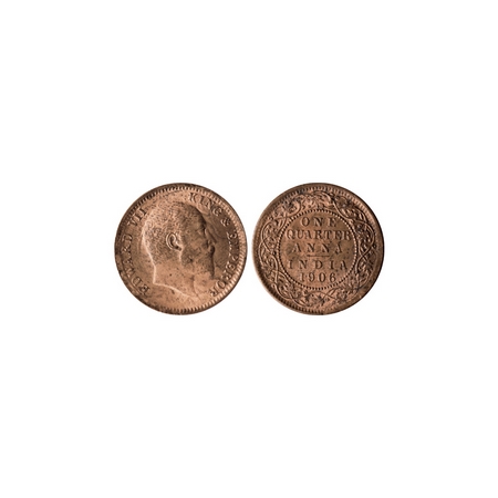Edward VII, Copper Quarter Anna, 1906, Calcutta Mint, die crack on reverse. F.Prid. 650. U