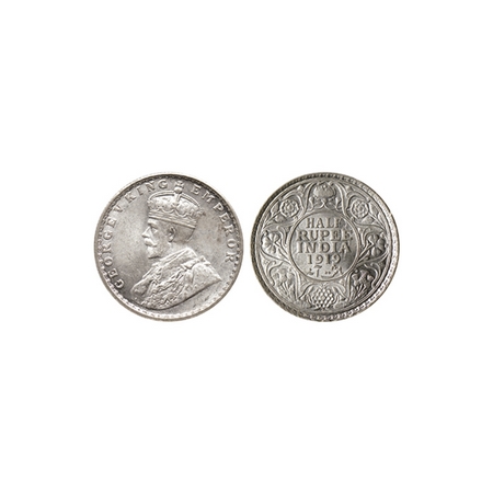 George V, Silver ½ Rupee, 1919, Bombay Mint. Ghost impression on reverse. F.Prid. 343. Alm