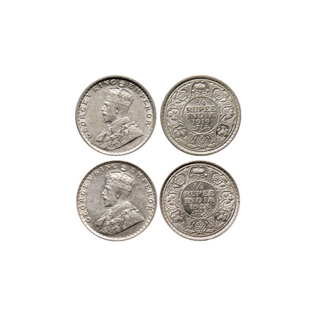George V, Silver ¼ Rupee (2 Coins), 1919, Calcutta Mint, with ghost image on obverse, 1928