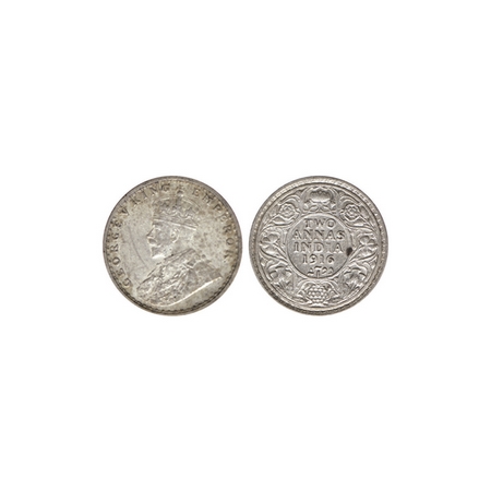 George V, Silver 2 Annas, 1916, Calcutta Mint, with toned Lustre. F.Prid 569. About Extrem