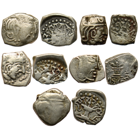 Gupta, Skandagupta (c. 455-480 AD), Silver Drachma (5 Coins), Obv: Bust of king facing to 